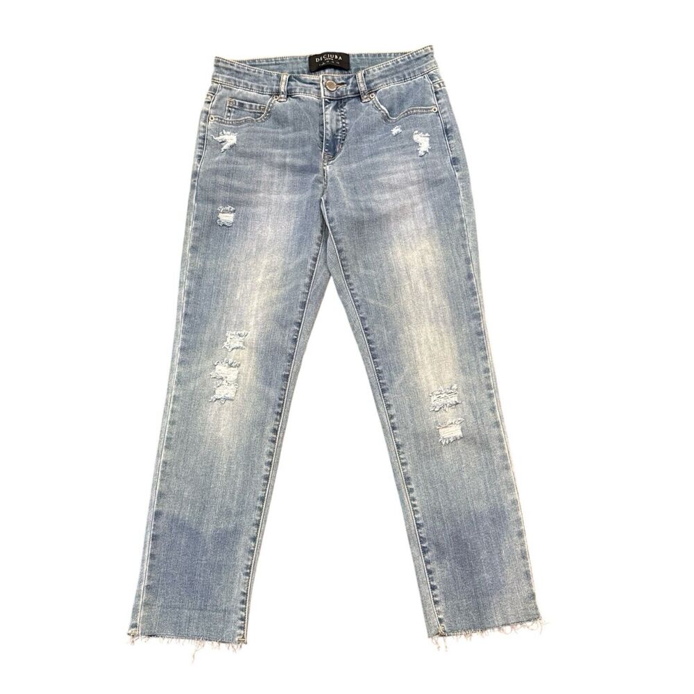 DECJUBA Jeans Boyfriend Mid Rise Ankle Distressed Blue Denim AUS Size 8 US 4 New